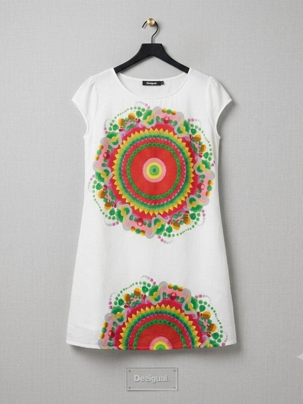 Desigual White Midi Dress with Bright Multicolor Mandalas - Picture 1 of 11